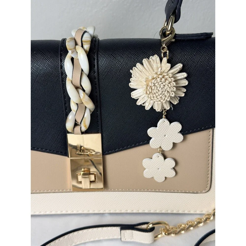 ALDO Tri-Color Satchel Purse Black Beige White - New Without Tags